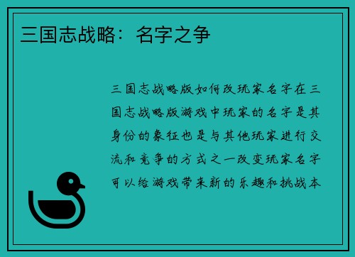 三国志战略：名字之争